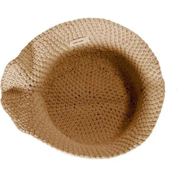 Women Winter Crochet Bucket Hat Bow Khaki